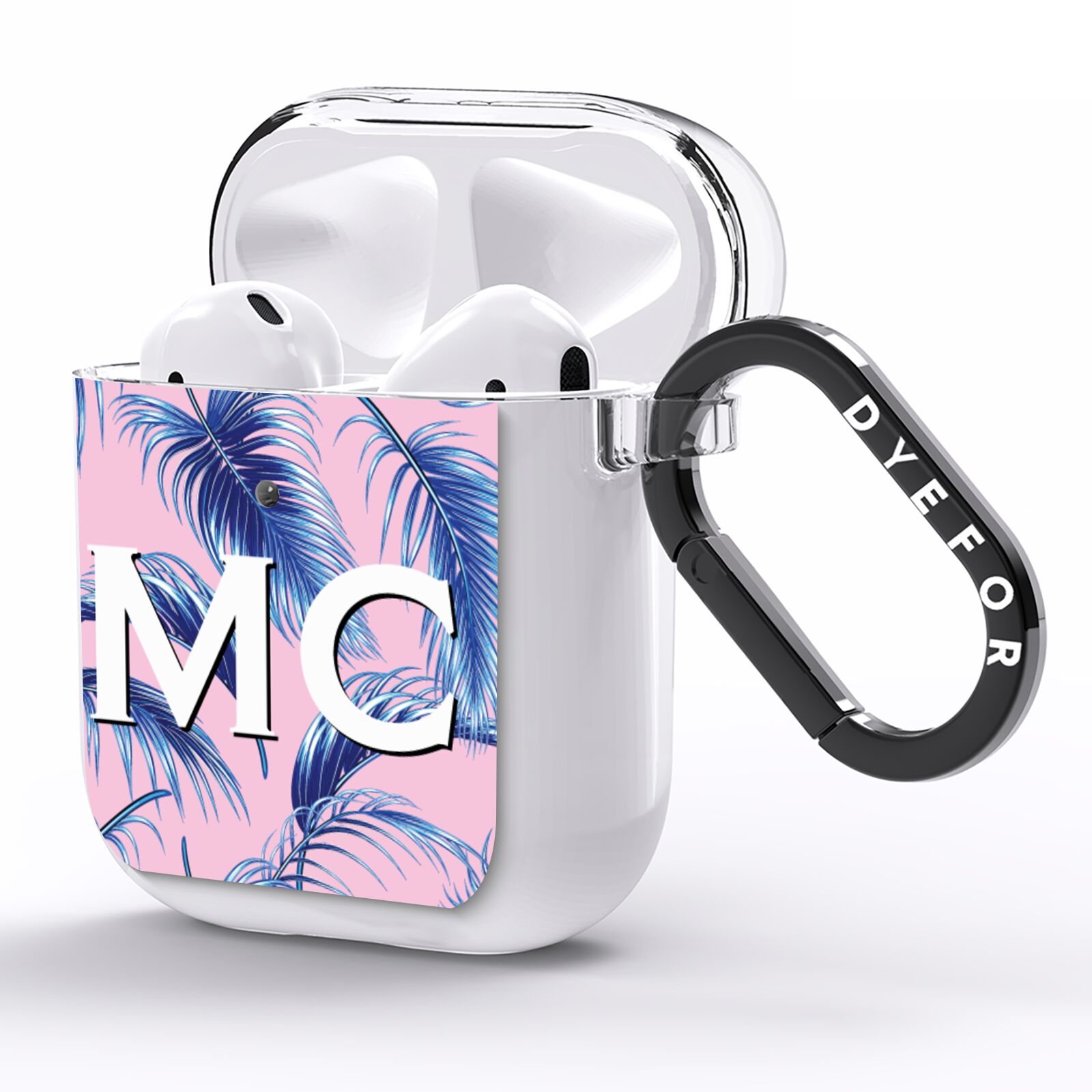 Personalised Blue Pink Palm Leaf AirPods Clear Case Side Image