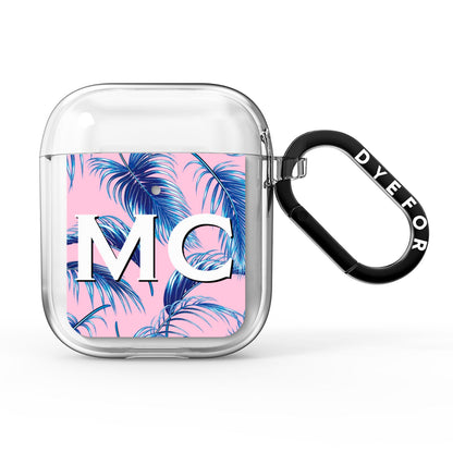 Personalised Blue Pink Palm Leaf AirPods Clear Case
