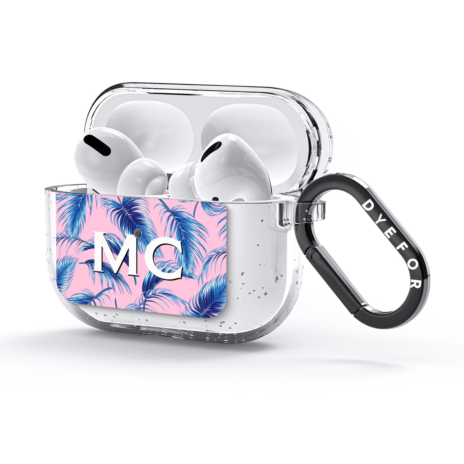 Personalised Blue Pink Palm Leaf AirPods Glitter Case 3rd Gen Side Image