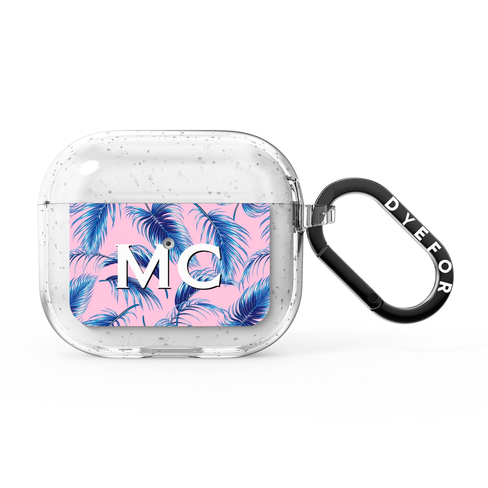 Personalised Blue Pink Palm Leaf AirPods Glitter Case 3rd Gen
