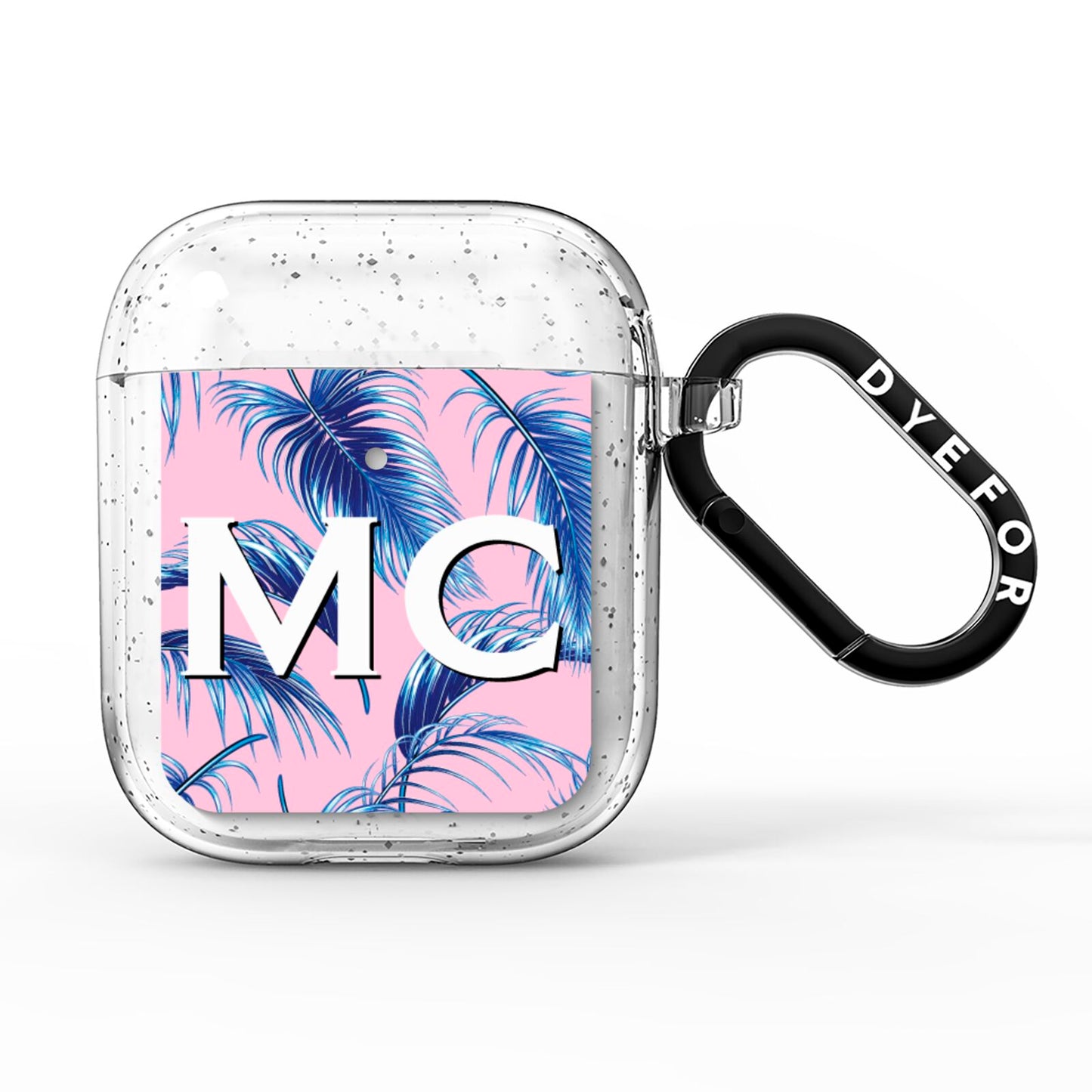 Personalised Blue Pink Palm Leaf AirPods Glitter Case