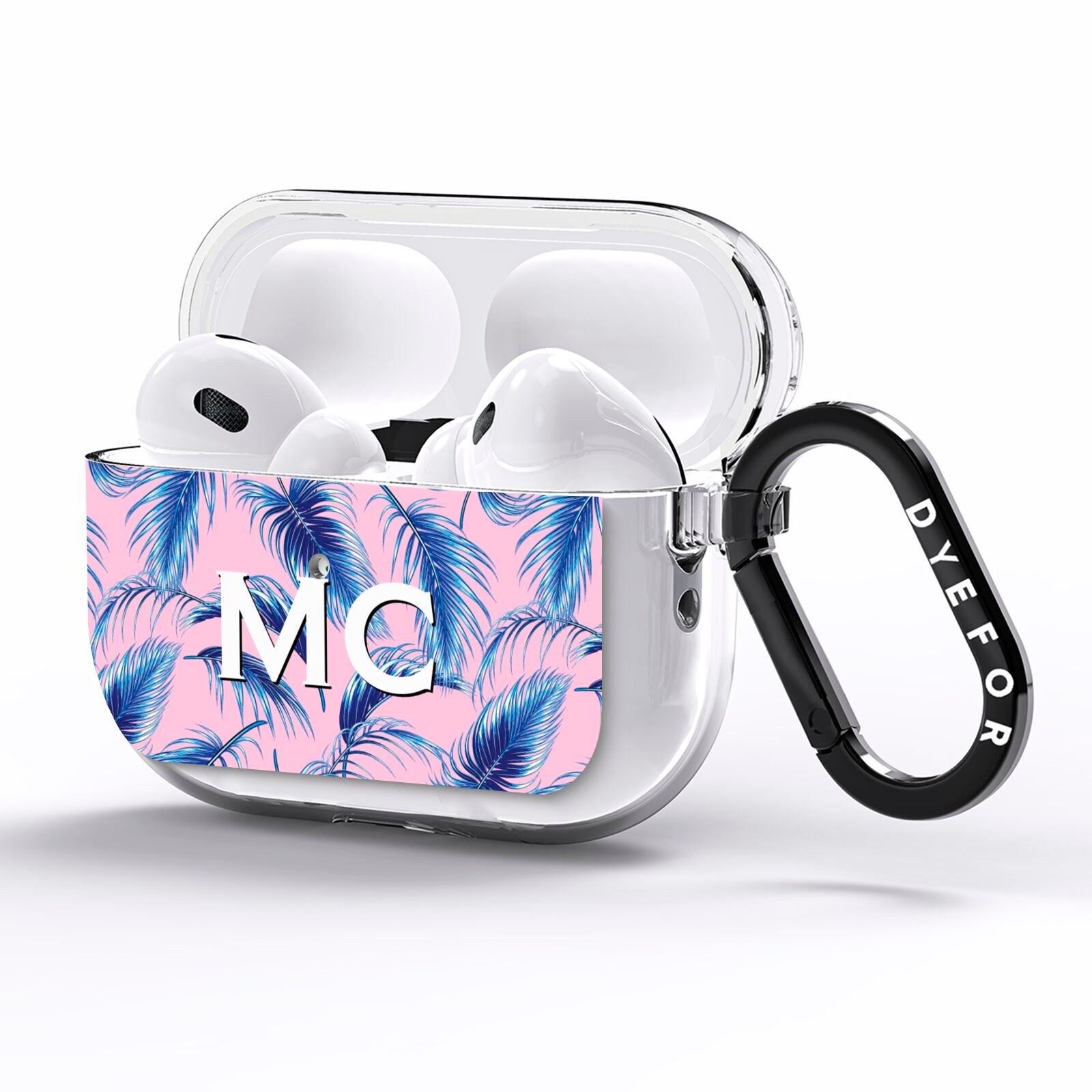 Personalised Blue Pink Palm Leaf AirPods Pro Clear Case Side Image
