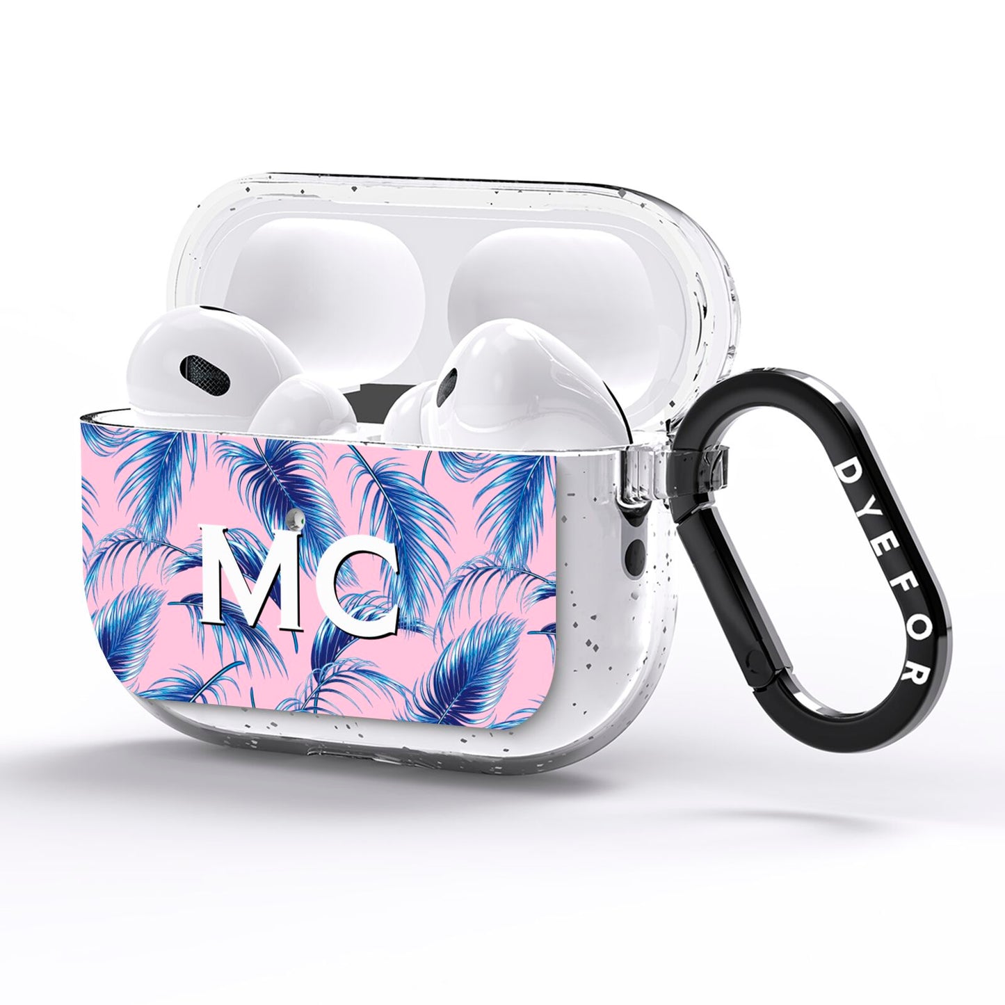 Personalised Blue Pink Palm Leaf AirPods Pro Glitter Case Side Image