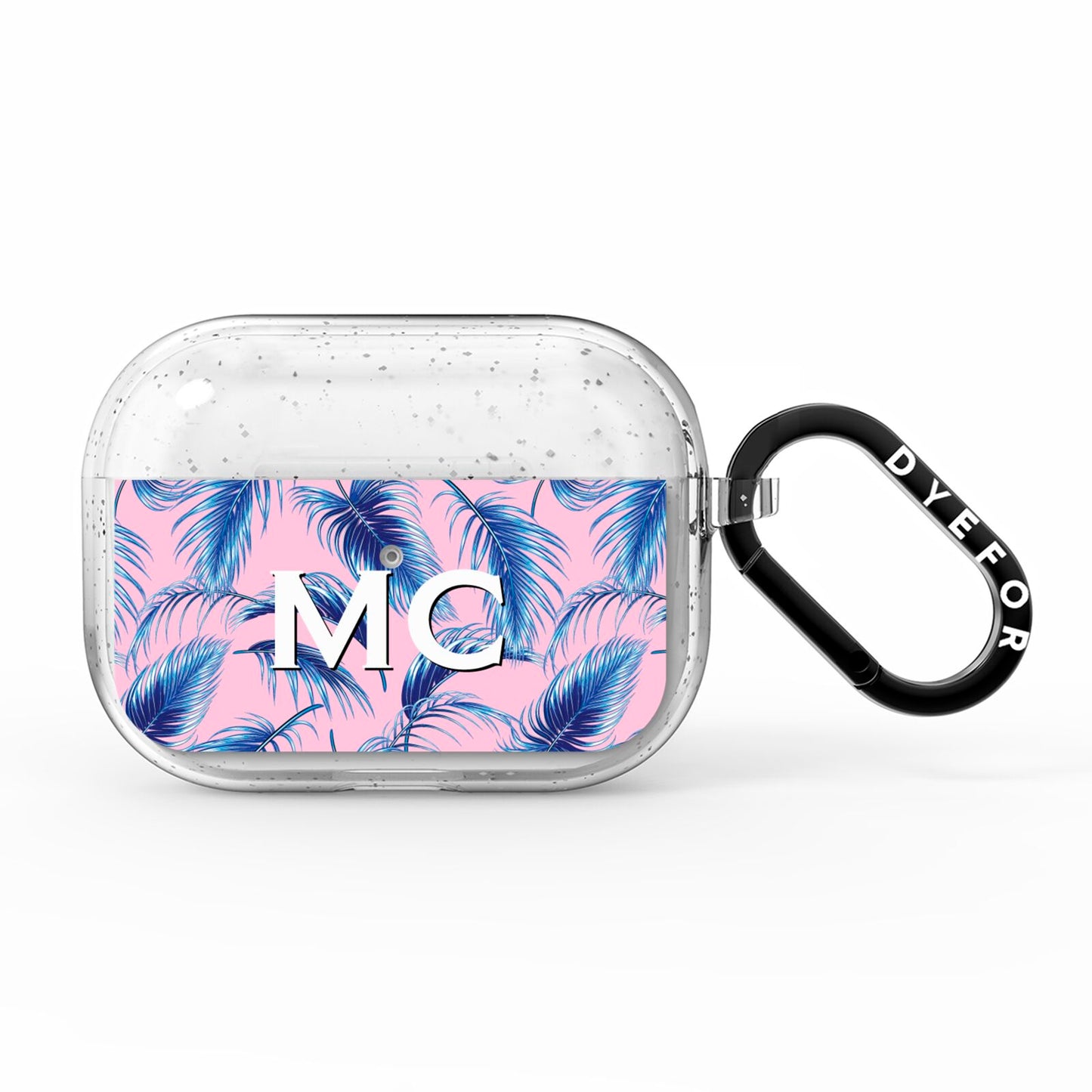 Personalised Blue Pink Palm Leaf AirPods Pro Glitter Case