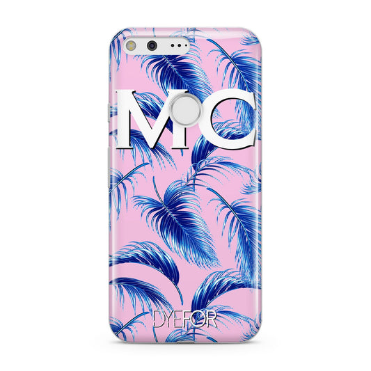 Personalised Blue Pink Palm Leaf Google Pixel Case
