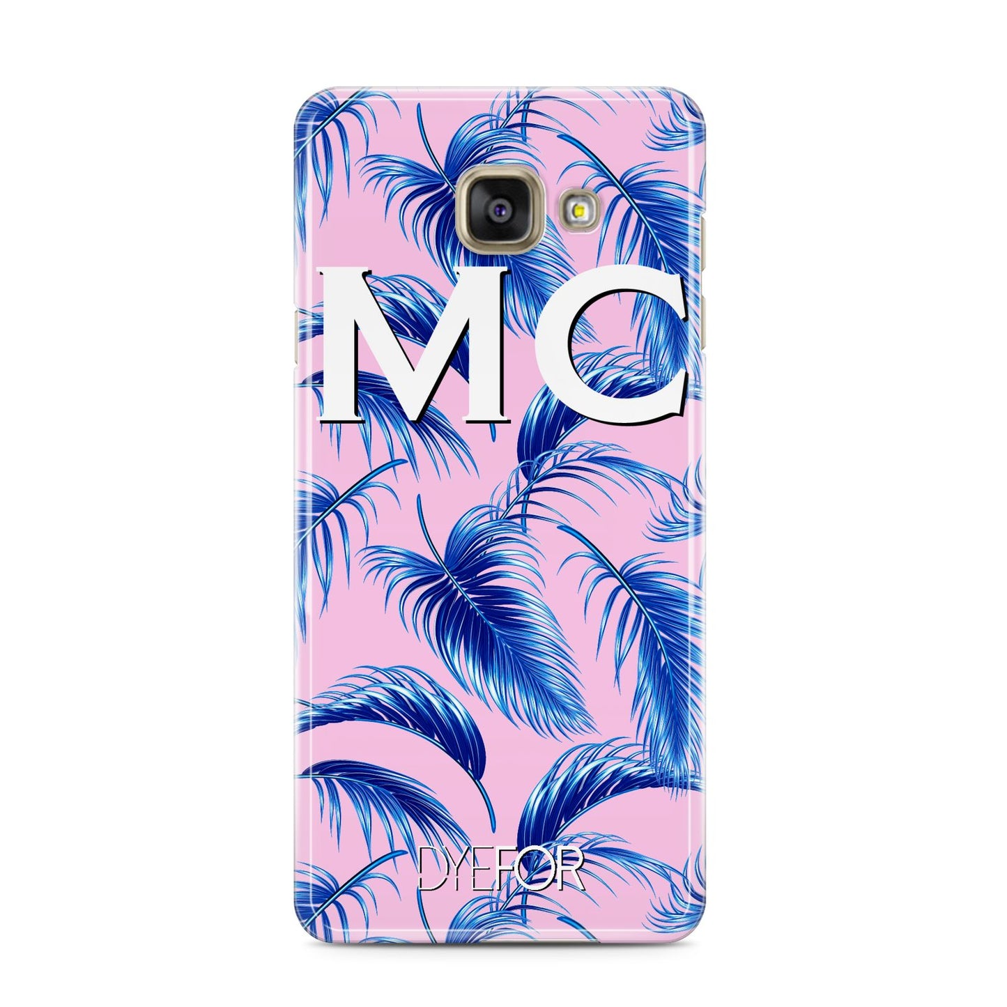Personalised Blue Pink Palm Leaf Samsung Galaxy A3 2016 Case on gold phone
