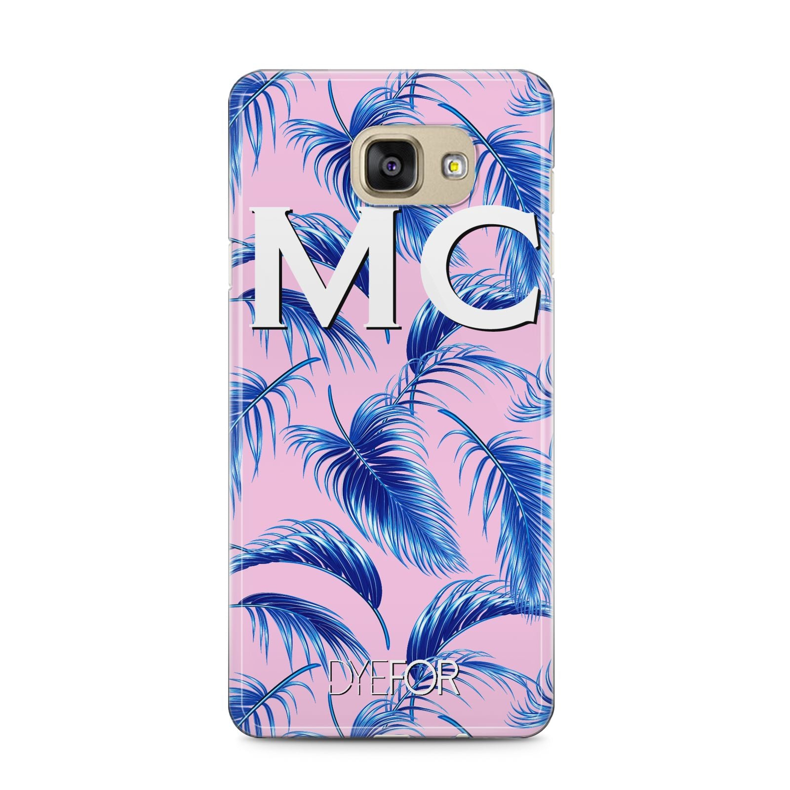 Personalised Blue Pink Palm Leaf Samsung Galaxy A5 2016 Case on gold phone
