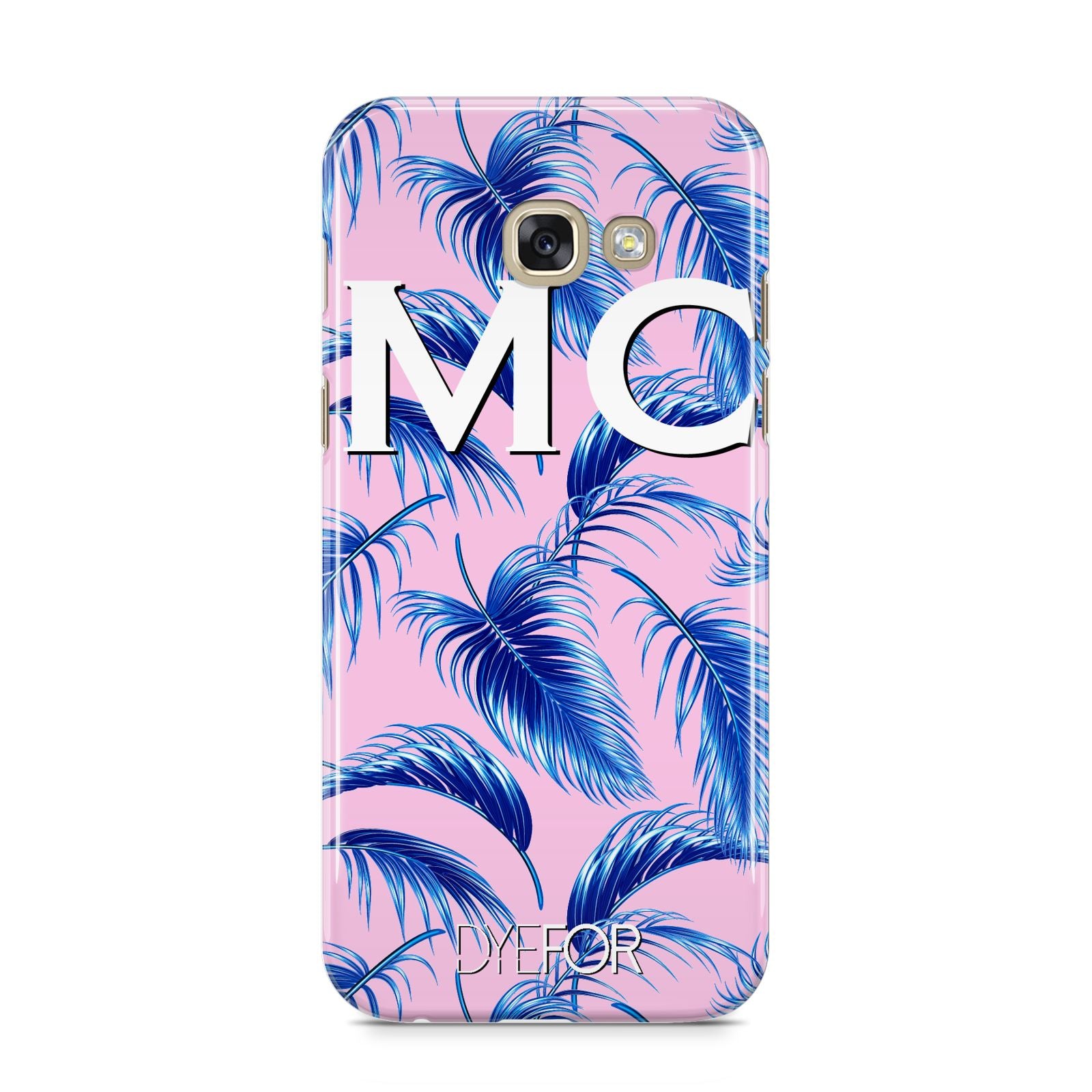 Personalised Blue Pink Palm Leaf Samsung Galaxy A5 2017 Case on gold phone