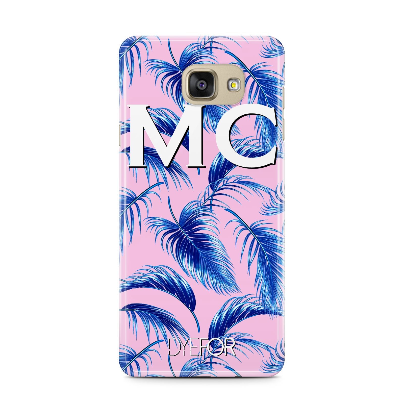 Personalised Blue Pink Palm Leaf Samsung Galaxy A7 2016 Case on gold phone