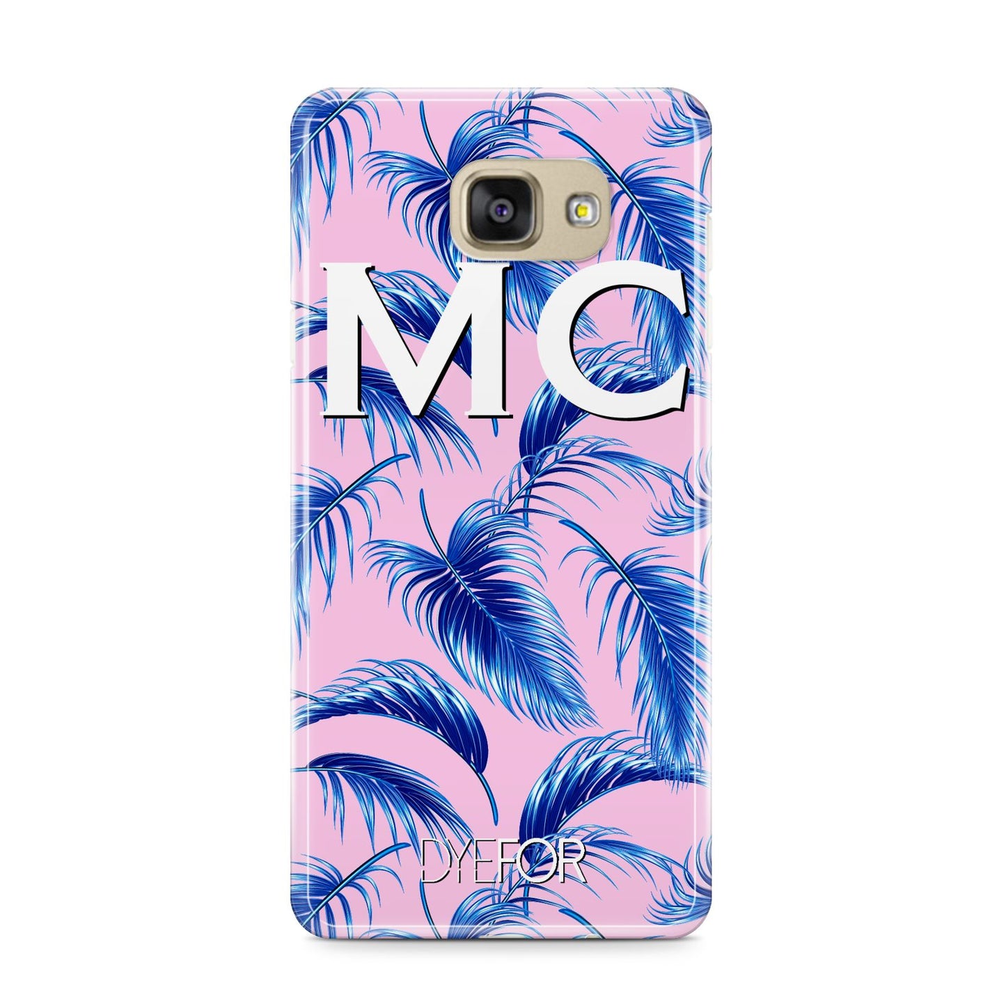 Personalised Blue Pink Palm Leaf Samsung Galaxy A9 2016 Case on gold phone