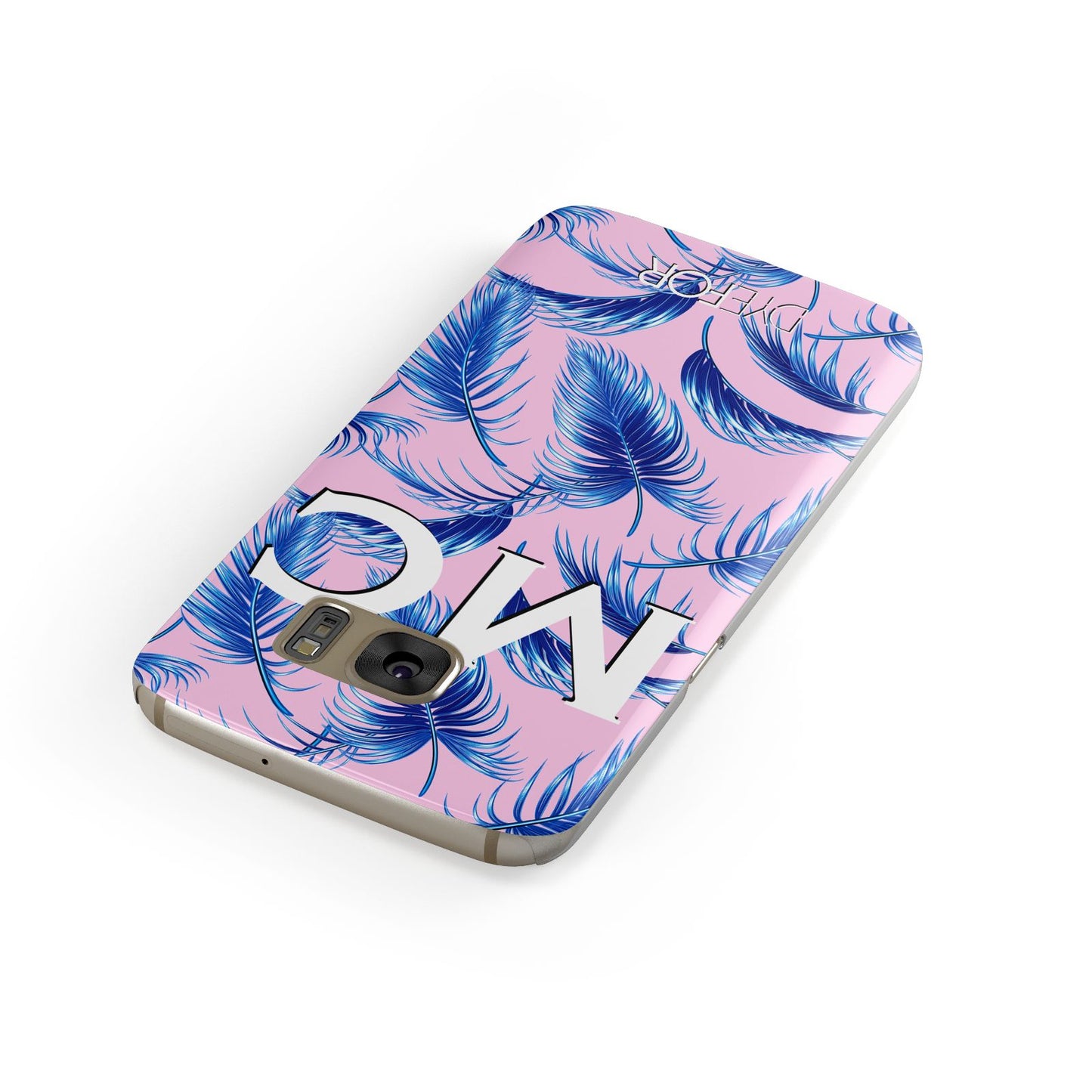 Personalised Blue Pink Palm Leaf Samsung Galaxy Case Front Close Up