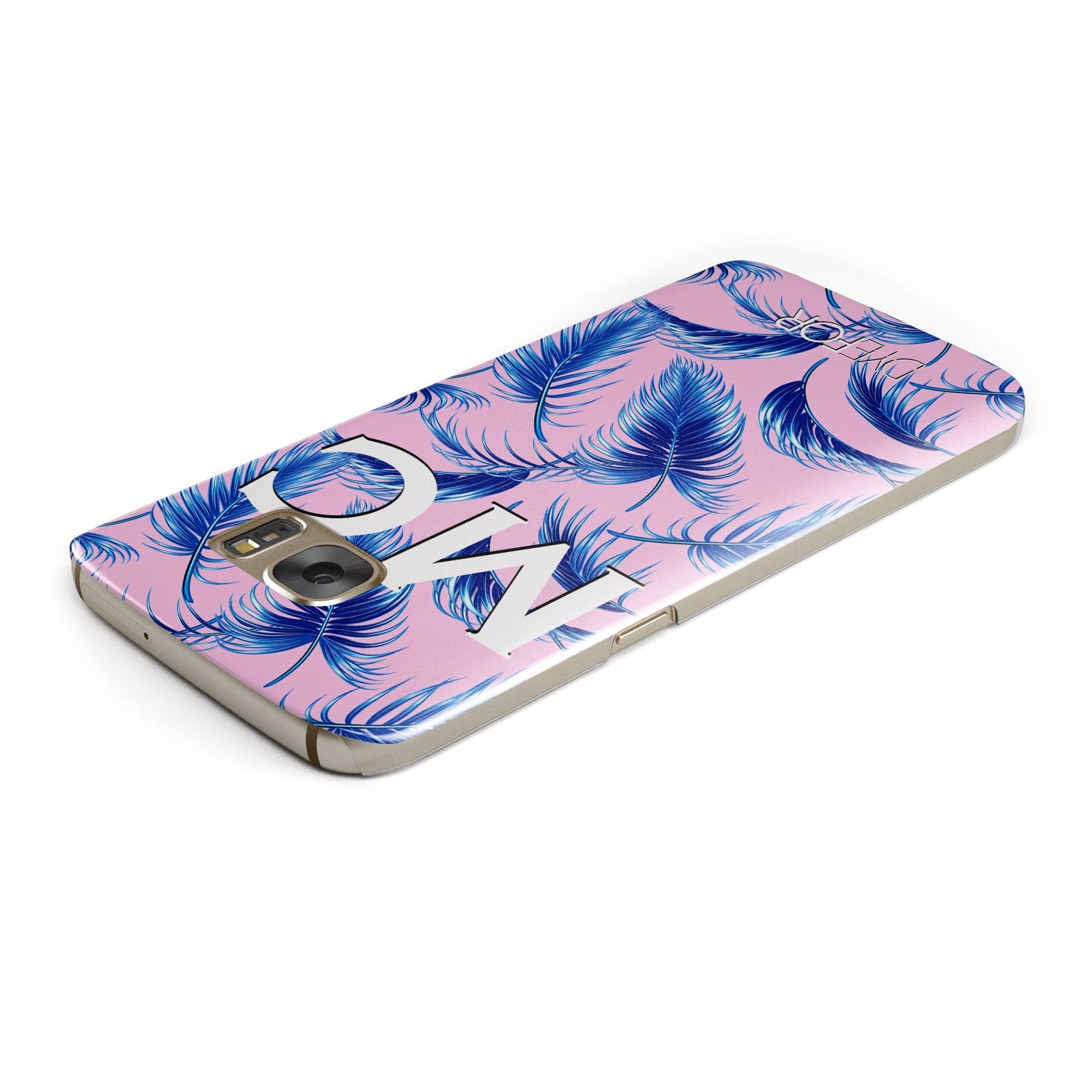 Personalised Blue Pink Palm Leaf Samsung Galaxy Case Top Cutout