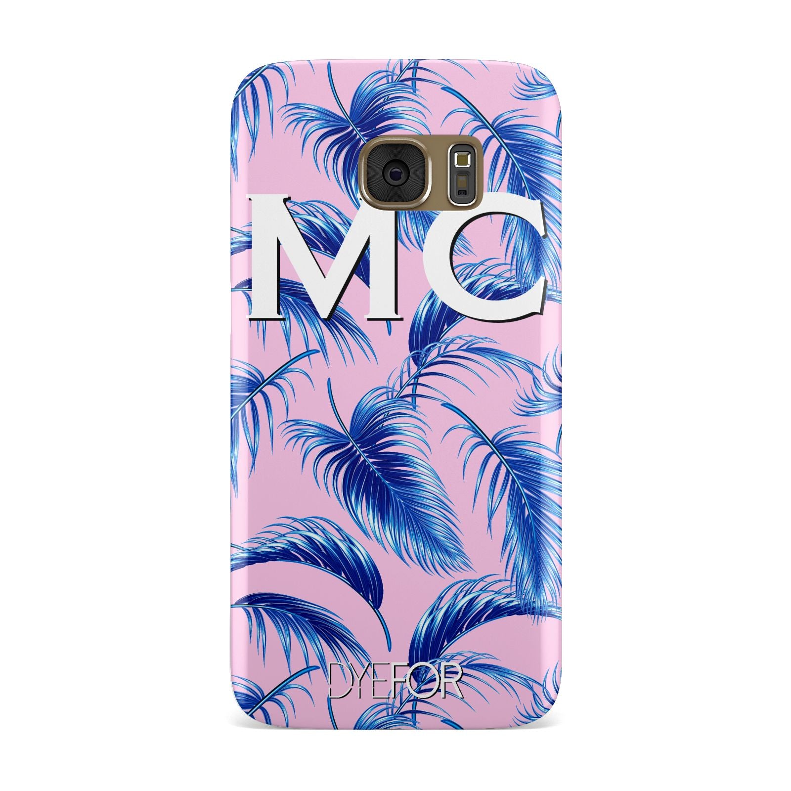Personalised Blue Pink Palm Leaf Samsung Galaxy Case