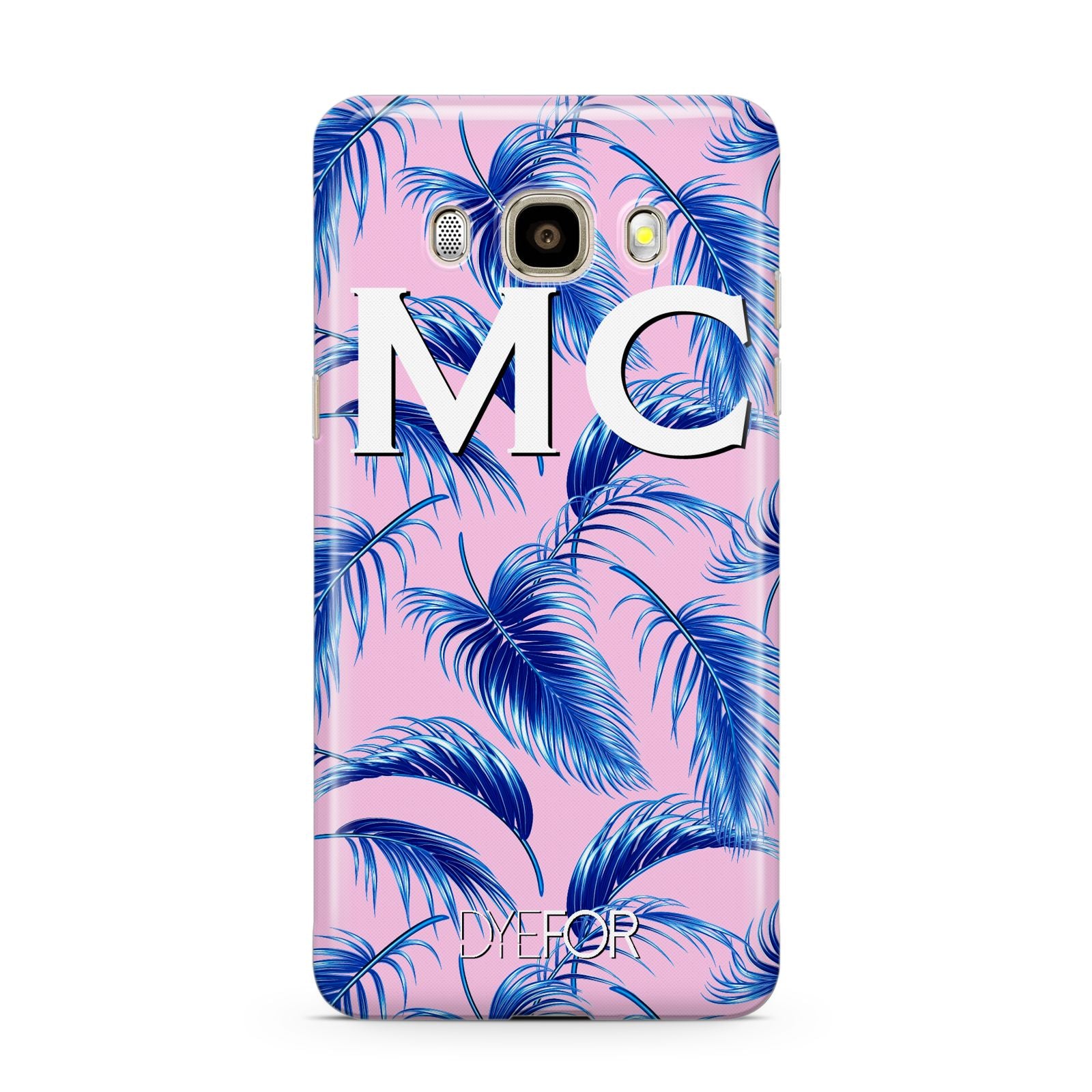 Personalised Blue Pink Palm Leaf Samsung Galaxy J7 2016 Case on gold phone