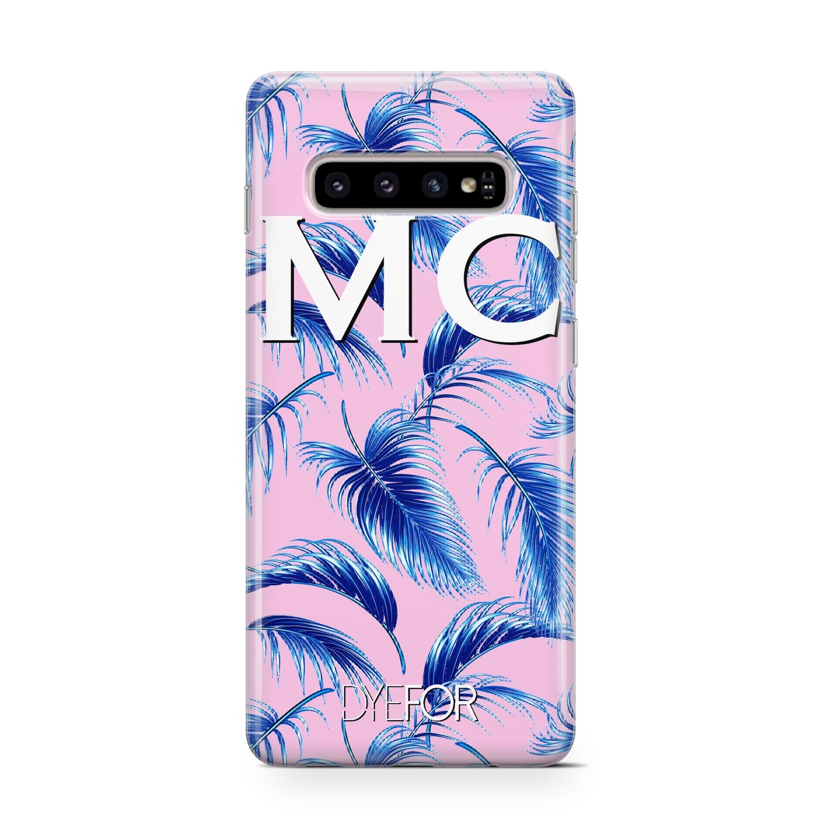 Personalised Blue Pink Palm Leaf Samsung Galaxy S10 Case