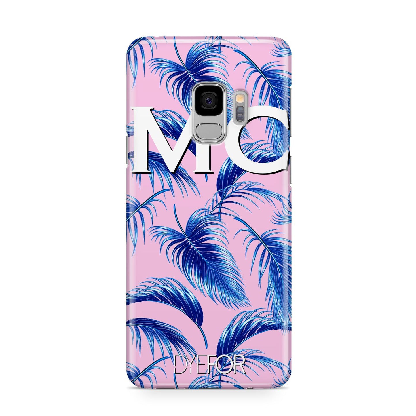 Personalised Blue Pink Palm Leaf Samsung Galaxy S9 Case