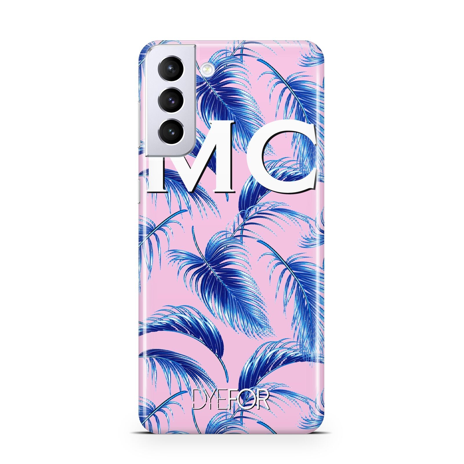 Personalised Blue Pink Palm Leaf Samsung S21 Plus Phone Case