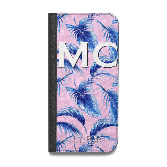 Personalised Blue Pink Palm Leaf Vegan Leather Flip Samsung Case
