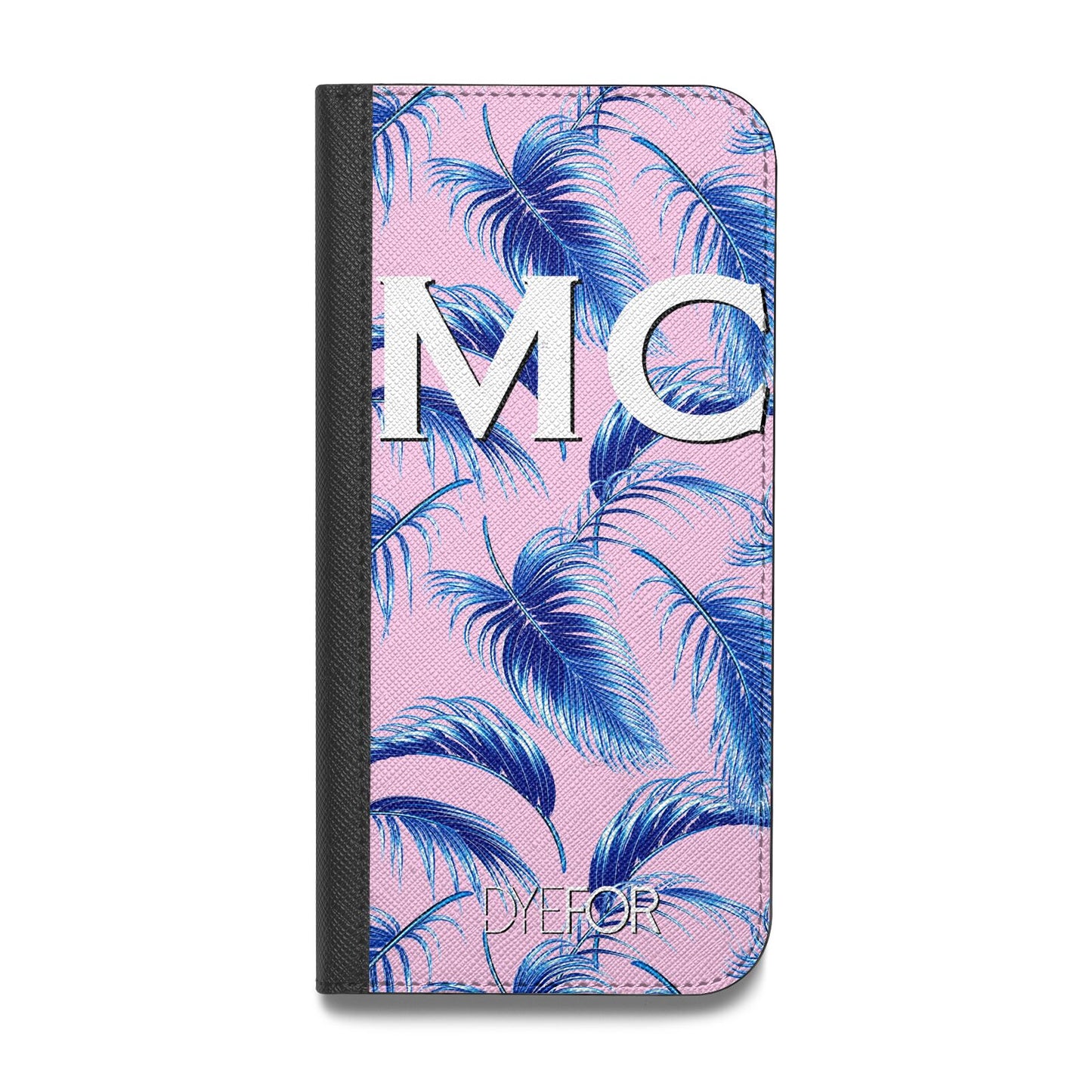 Personalised Blue Pink Palm Leaf Vegan Leather Flip iPhone Case