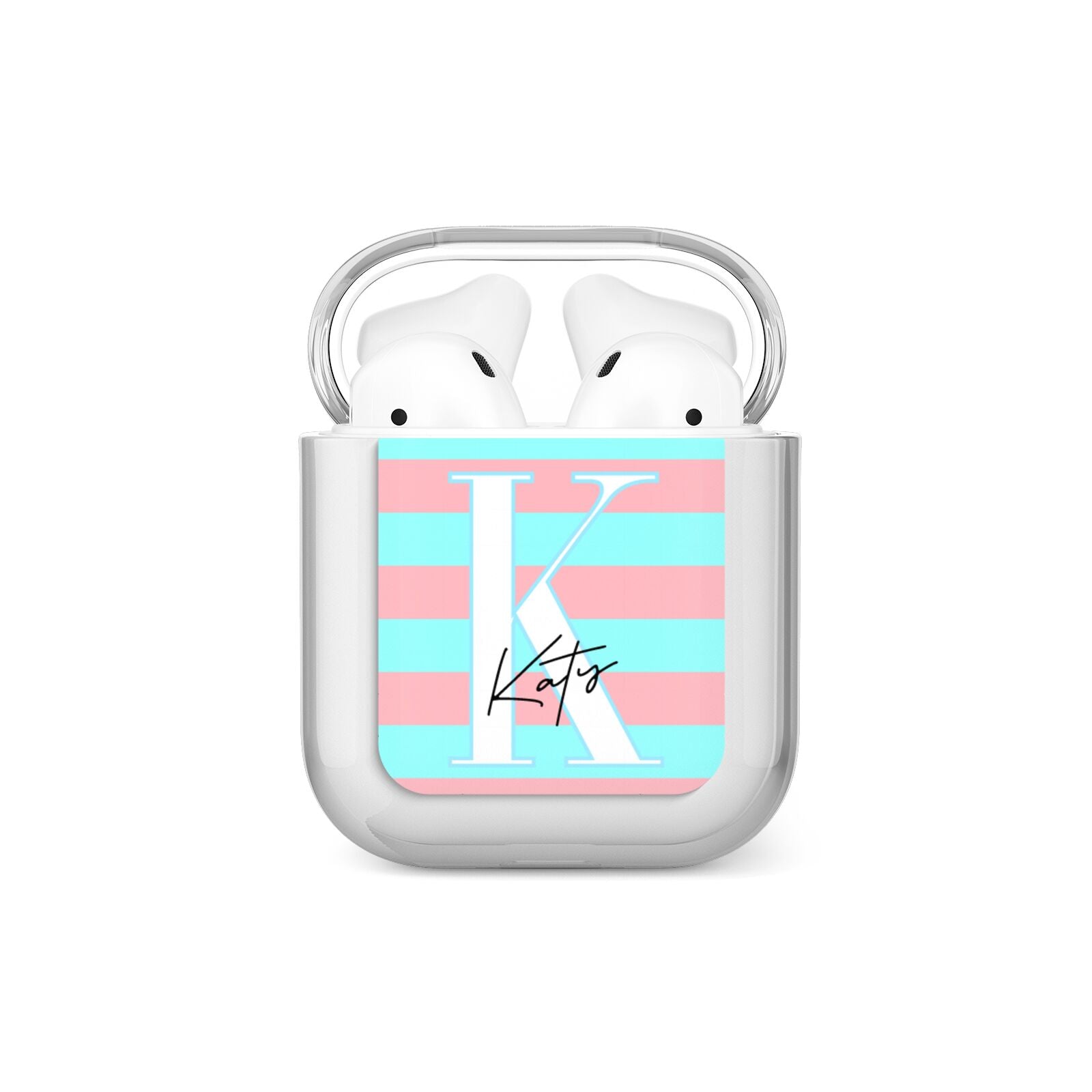 Personalised Blue Pink Striped Initial AirPods Case