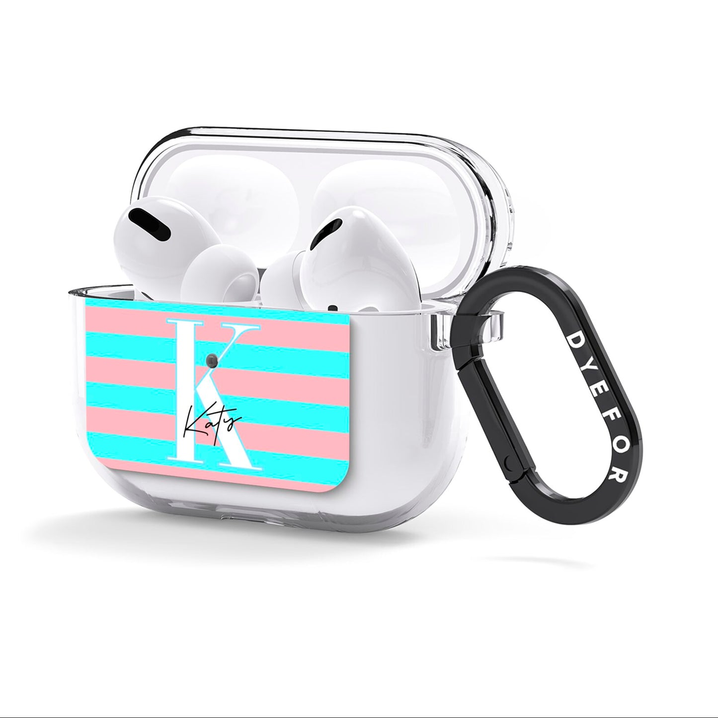 Personalised Blue Pink Striped Initial AirPods Clear Case 3rd Gen Side Image