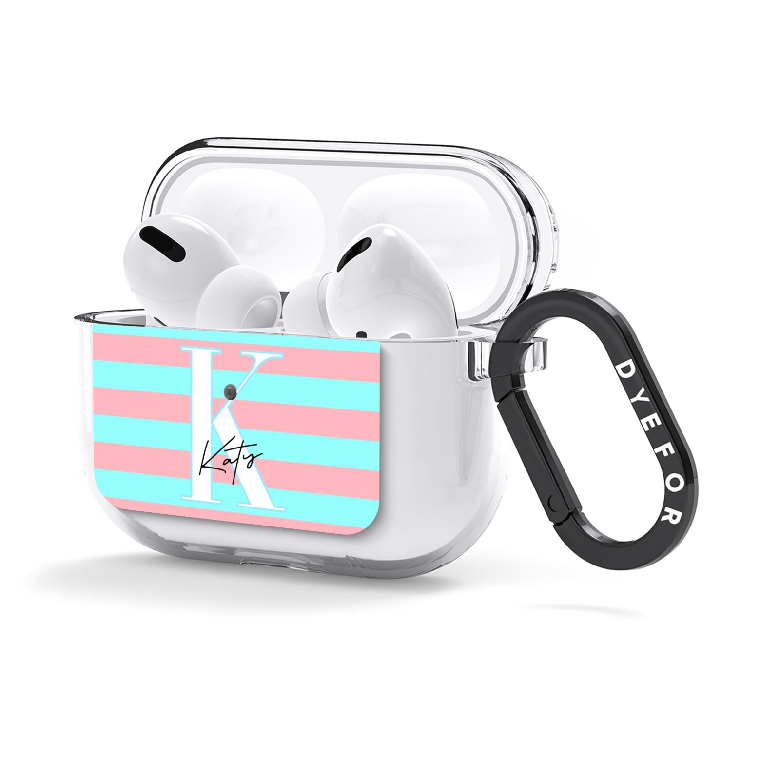 Personalised Blue Pink Striped Initial AirPods Clear Case 3rd Gen Side Image