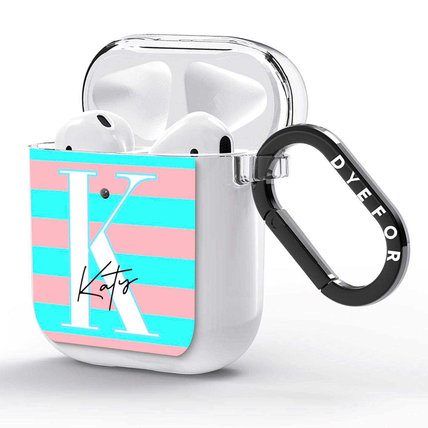 Personalised Blue Pink Striped Initial AirPods Clear Case Side Image