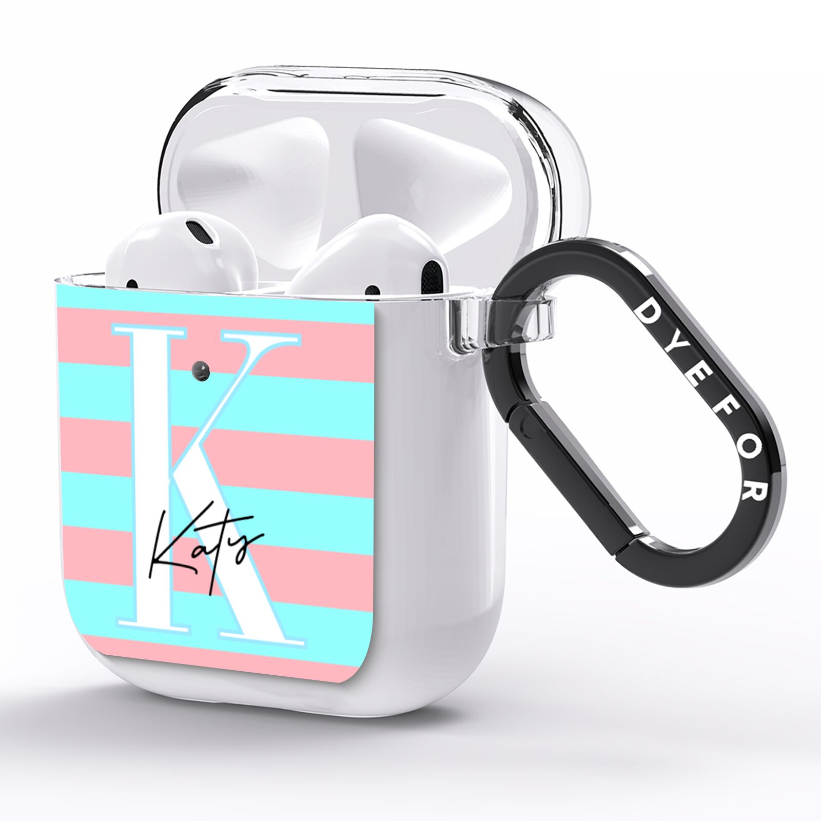 Personalised Blue Pink Striped Initial AirPods Clear Case Side Image