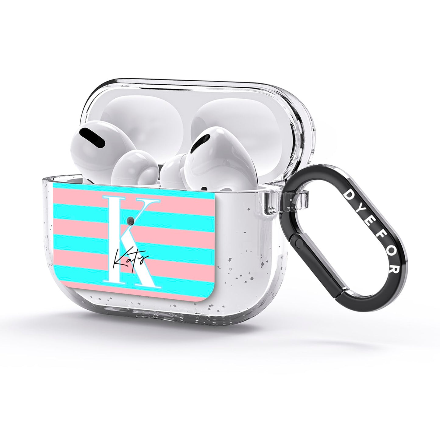 Personalised Blue Pink Striped Initial AirPods Glitter Case 3rd Gen Side Image