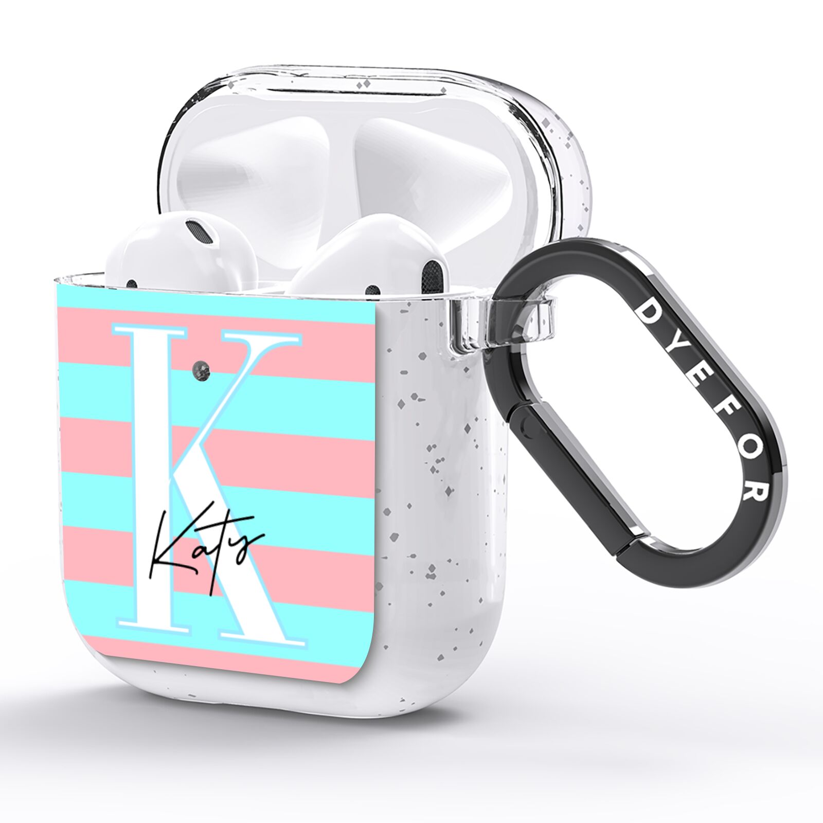 Personalised Blue Pink Striped Initial AirPods Glitter Case Side Image