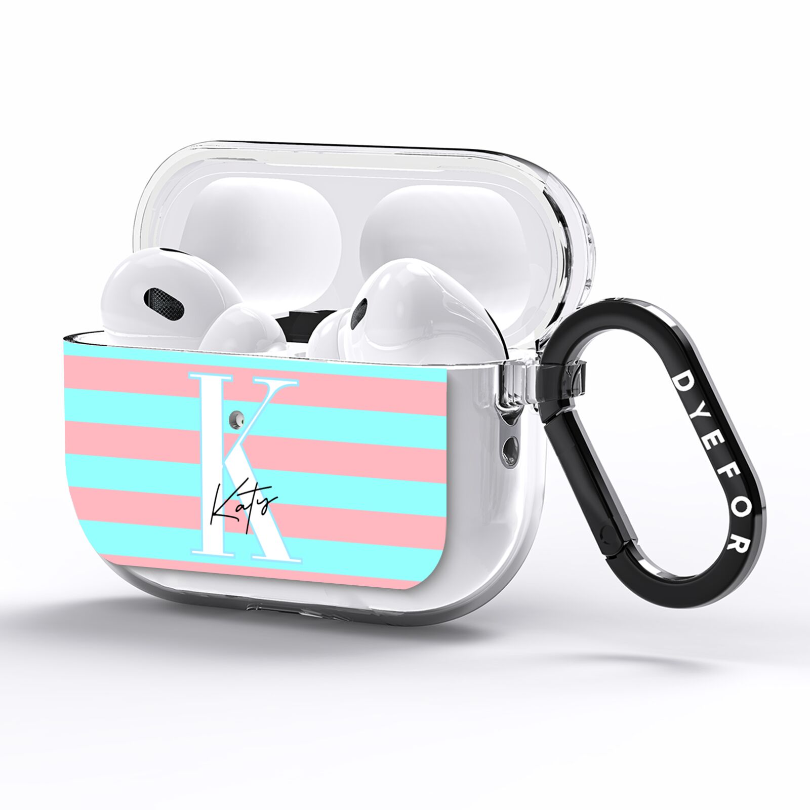 Personalised Blue Pink Striped Initial AirPods Pro Clear Case Side Image