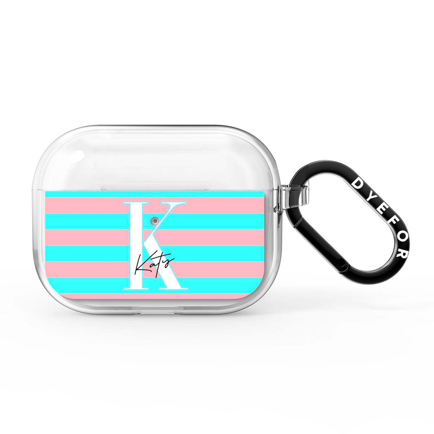 Personalised Blue Pink Striped Initial AirPods Pro Clear Case