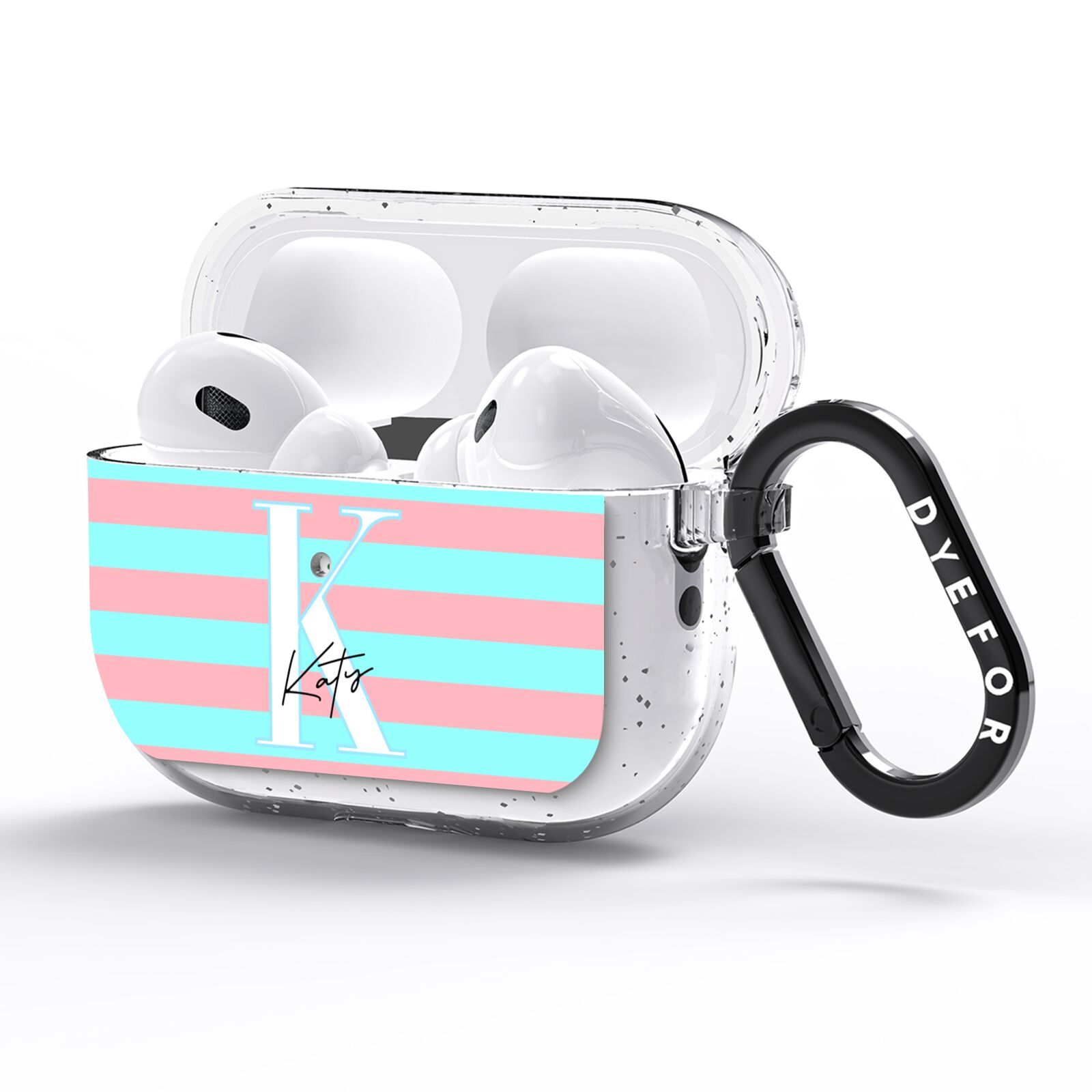 Personalised Blue Pink Striped Initial AirPods Pro Glitter Case Side Image