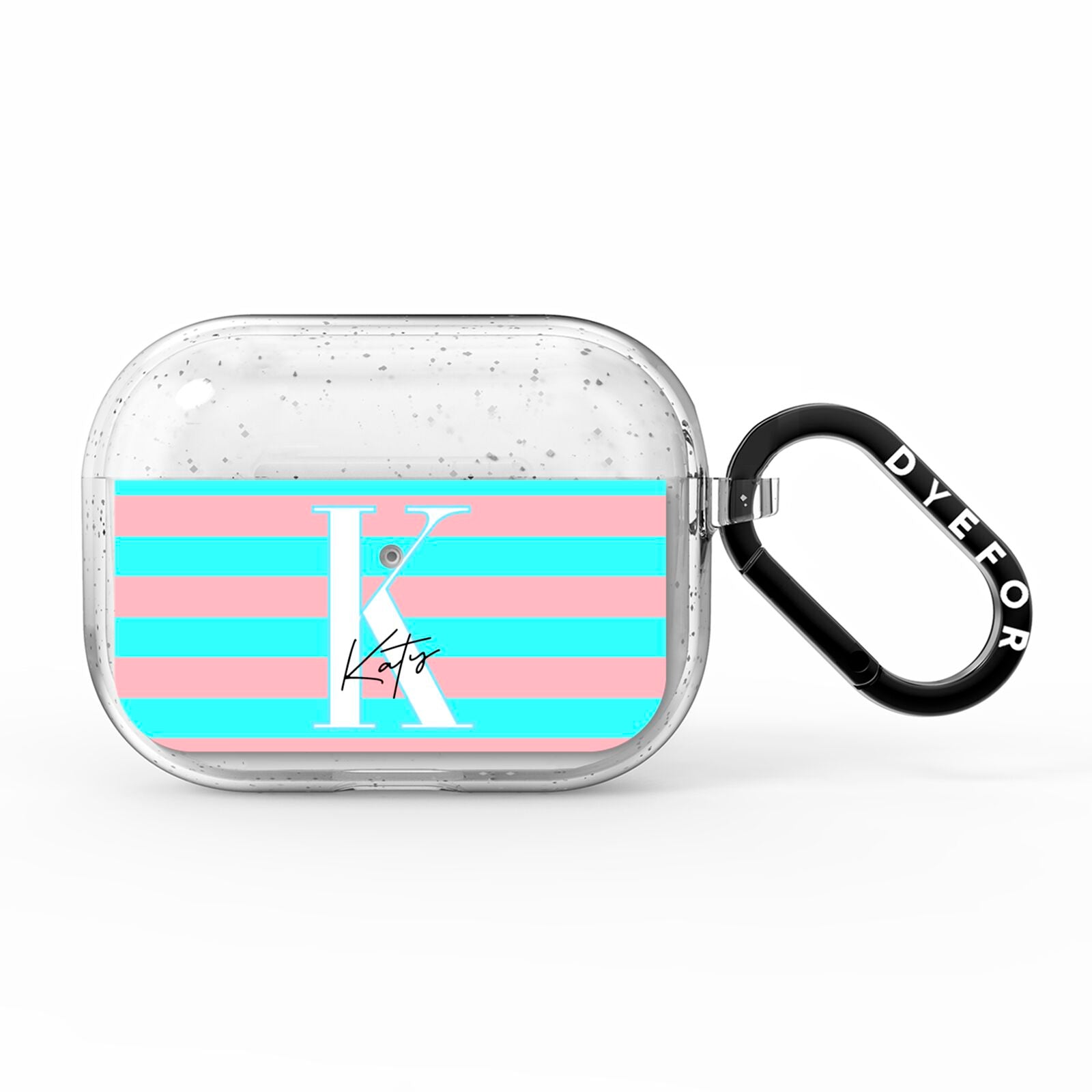 Personalised Blue Pink Striped Initial AirPods Pro Glitter Case
