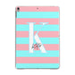Personalised Blue Pink Striped Initial Apple iPad Grey Case