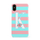 Personalised Blue Pink Striped Initial Apple iPhone XS 3D Snap Case