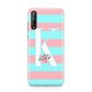 Personalised Blue Pink Striped Initial Huawei Enjoy 10s Phone Case