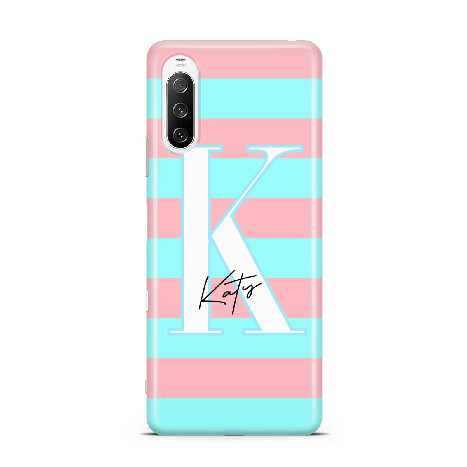 Personalised Blue Pink Striped Initial Sony Xperia 10 III Case