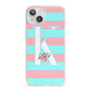 Personalised Blue Pink Striped Initial iPhone 13 Clear Bumper Case