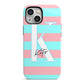 Personalised Blue Pink Striped Initial iPhone 13 Mini Full Wrap 3D Tough Case