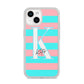 Personalised Blue Pink Striped Initial iPhone 14 Clear Tough Case Starlight