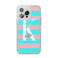 Personalised Blue Pink Striped Initial iPhone 14 Pro Max Glitter Tough Case Silver