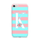 Personalised Blue Pink Striped Initial iPhone 7 Bumper Case on Silver iPhone