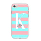 Personalised Blue Pink Striped Initial iPhone 8 Bumper Case on Silver iPhone