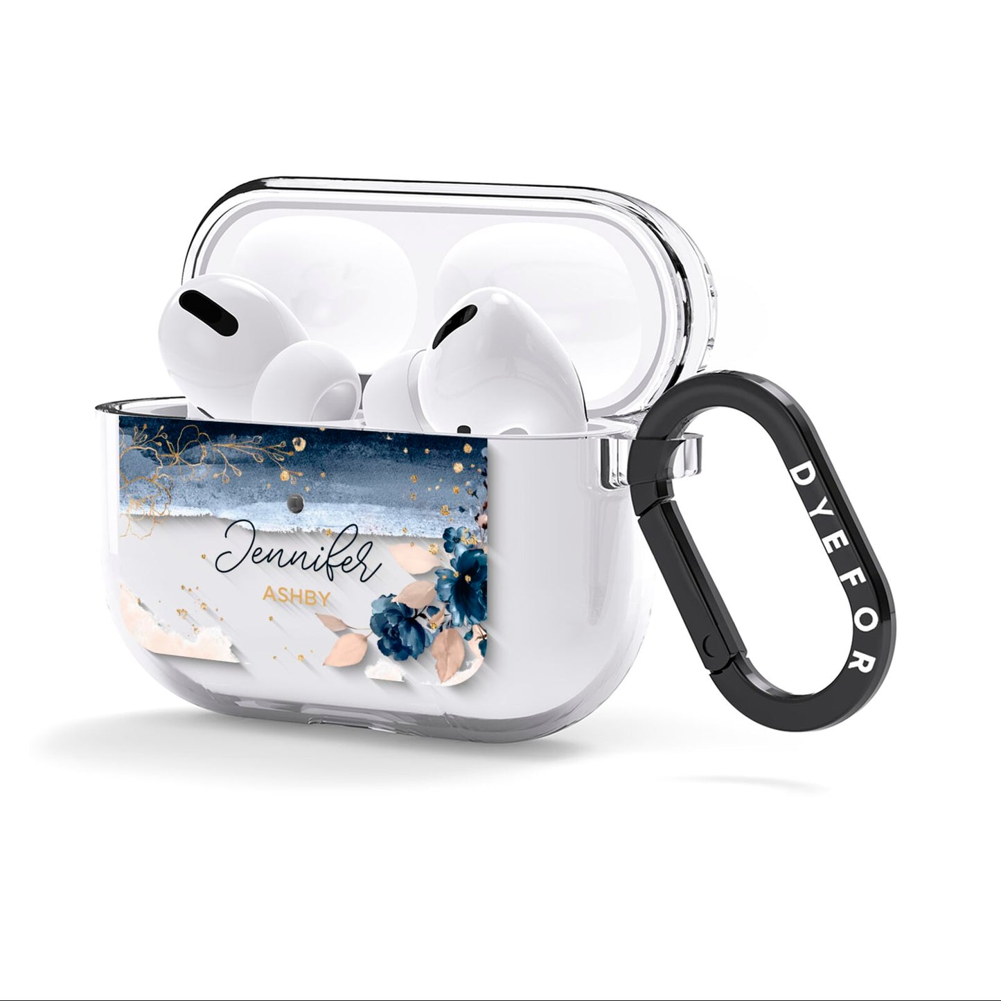 Personalised Blue Pink Watercolour AirPods Clear Case 3rd Gen Side Image