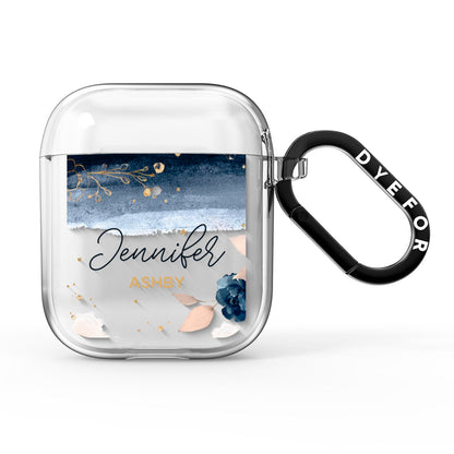 Personalised Blue Pink Watercolour AirPods Clear Case