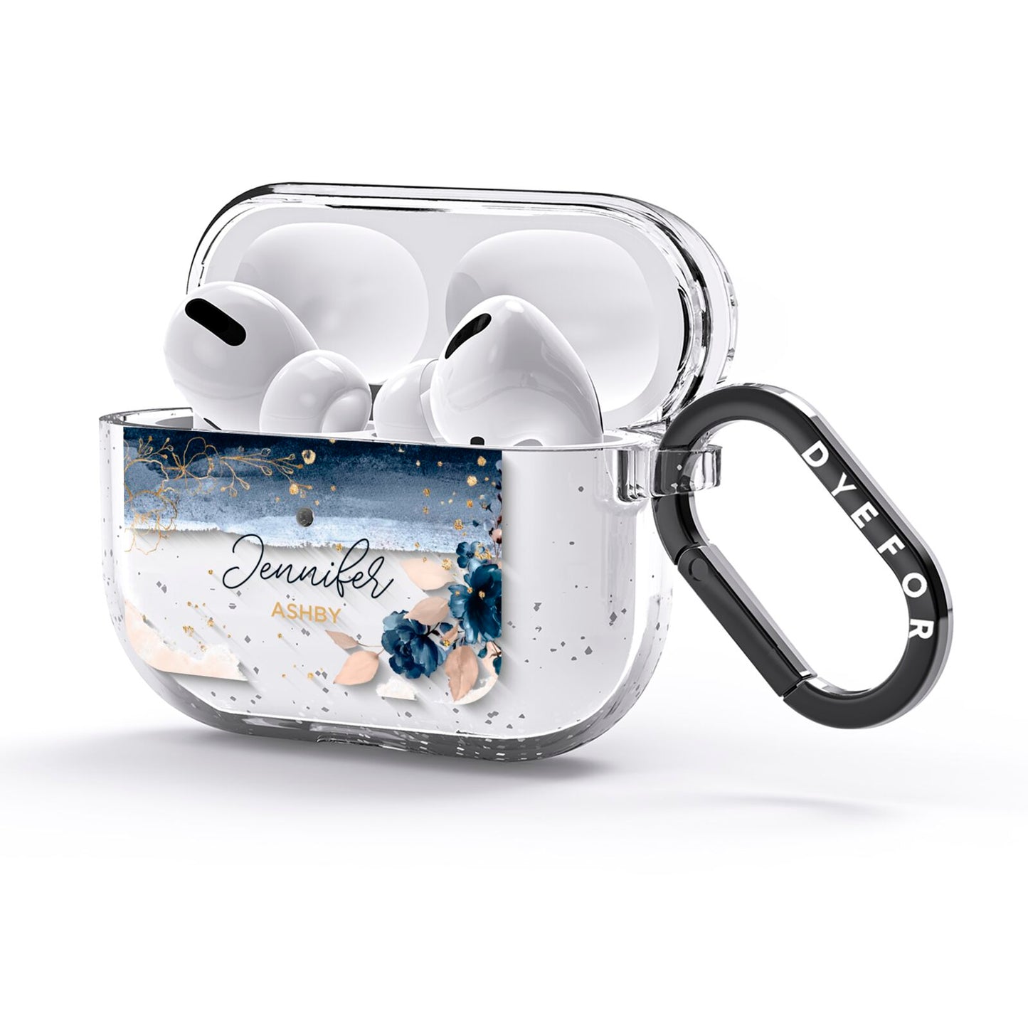 Personalised Blue Pink Watercolour AirPods Glitter Case 3rd Gen Side Image