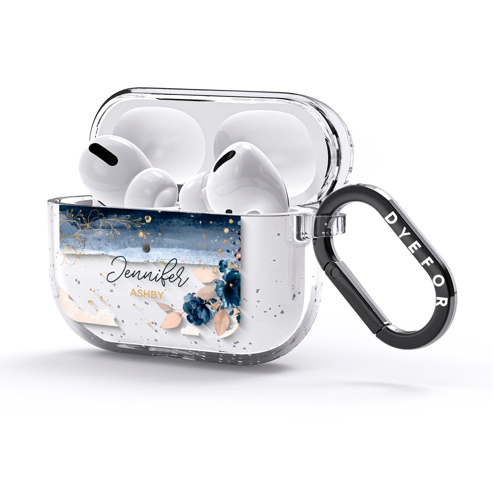 Personalised Blue Pink Watercolour AirPods Glitter Case 3rd Gen Side Image