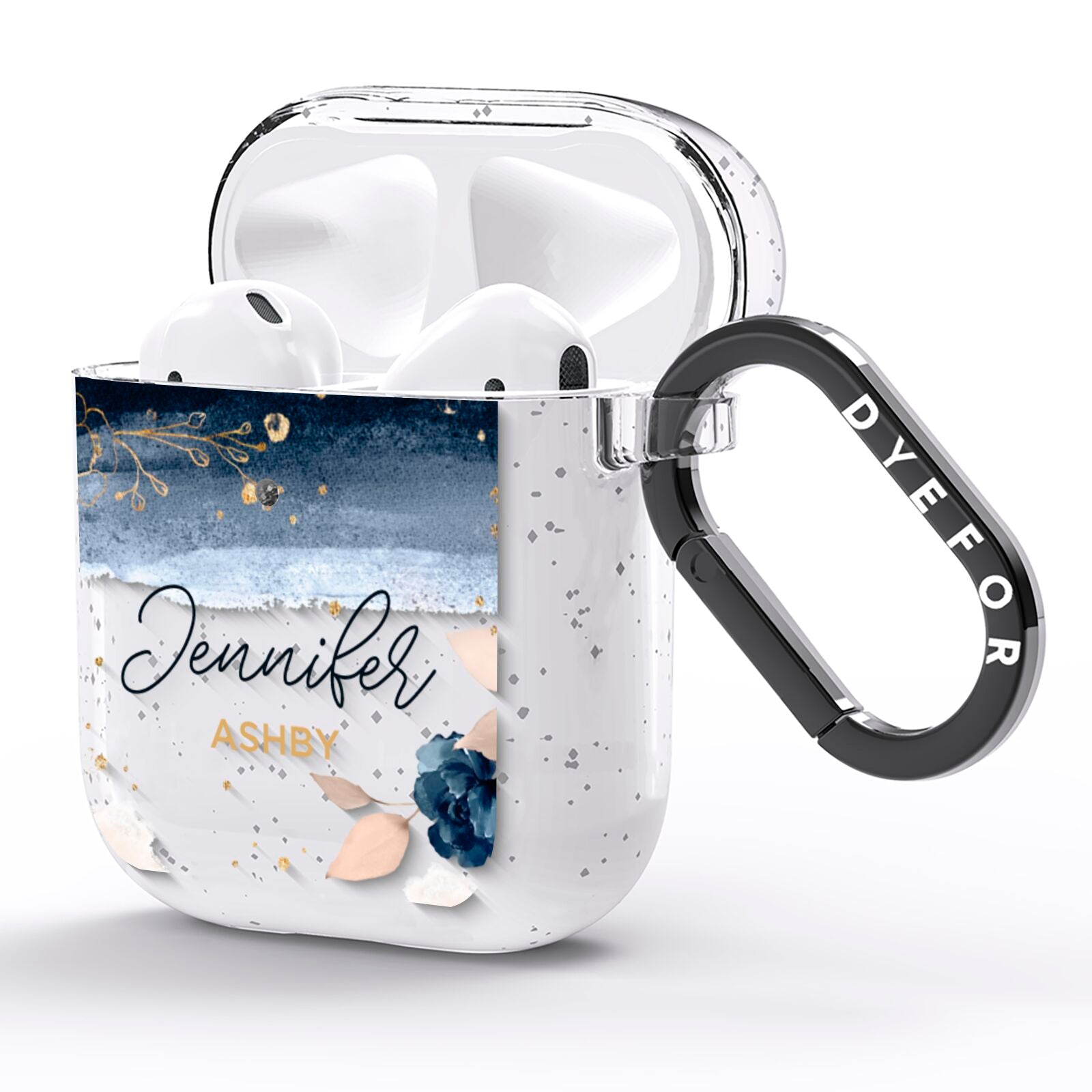 Personalised Blue Pink Watercolour AirPods Glitter Case Side Image