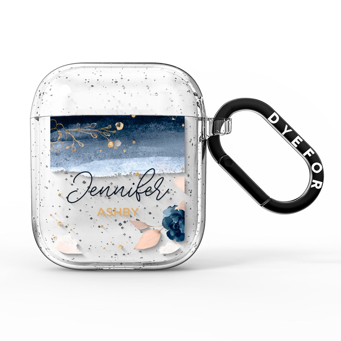 Personalised Blue Pink Watercolour AirPods Glitter Case